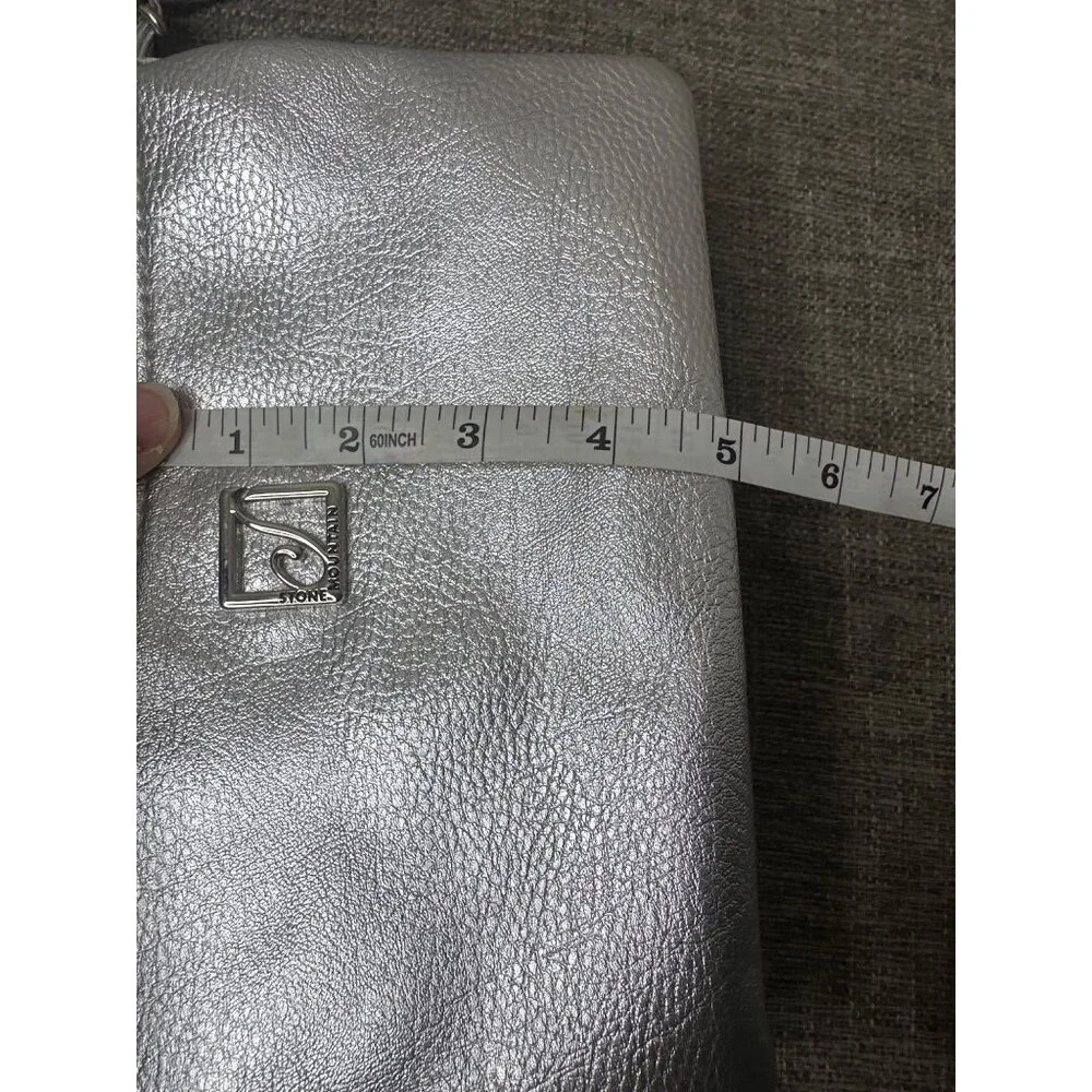 Stone Mountain Metallic Silver Crossbody Bag With Adjustable Strap & Card Slots - Picture 11 of 12